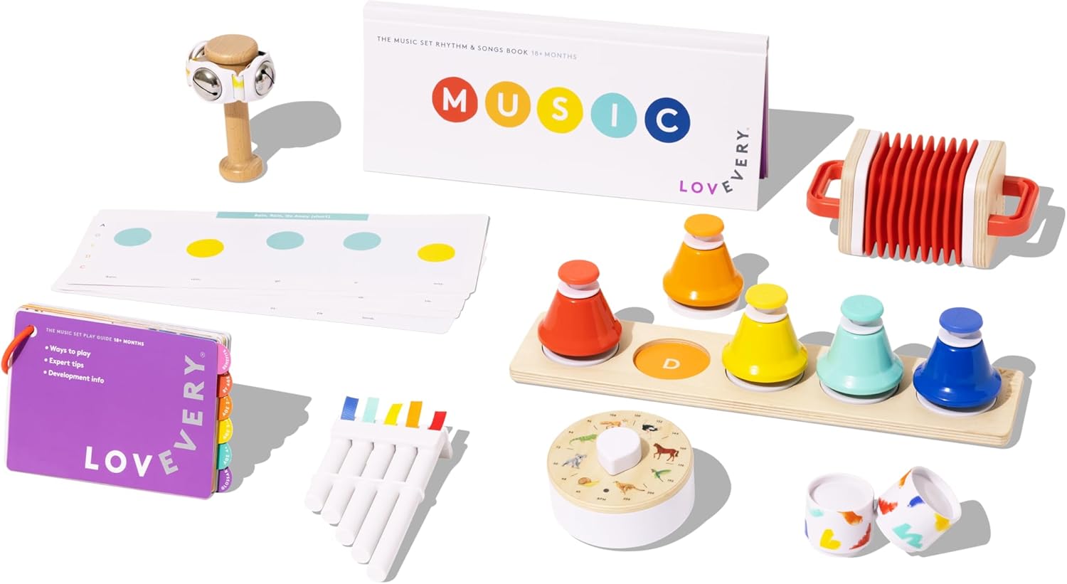 LOVEVERY | The Music Set | 6 Montessori Musical Instruments & Rhythm Book
